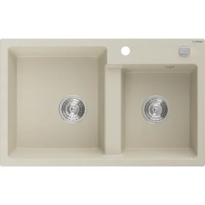 Obrázek produktu pro Mexen Tomas 2-miskový granitový dřez 800 x 500 mm, Béžová, sifon Chromovaná - 6516802000-69