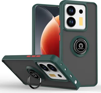 Immagine prodotto di Custodia per Xiaomi Poco M7 Pro 5G opaca traslucida in TPU con supporto ad anello e supporto verde scuro