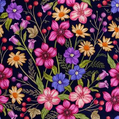 Produktbild von Royal Samt Stoff Polyester Zum Nähen - Motiv Feldblumen 3