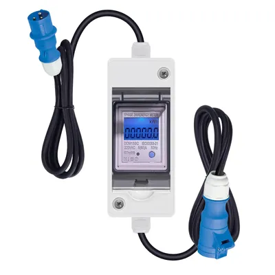 Produktbild von CEE Adapter 230V 16A IP67 Mobiler Digital Stromzähler 1.5Meter KWH Messgerät LCD Stromzähler Geeicht mit Kabel LED Reset Camping Wohnmobile E-Auto, A