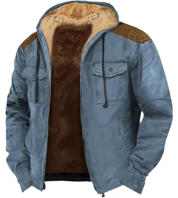 Imagen del producto de Chaqueta de forro polar para hombre - Sudadera con capucha azul, resistente al viento