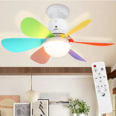 Obrázok produktu pre 40W 52cm stropný ventilátor s osvetlením a diaľkovým ovládaním, LED stropné svetlo s ventilátorom malý stropný ventilátor E27 spálňa kuchyňa jedáleň