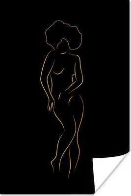 Produktbild von MuchoWow® Poster Frau - Gold - Schwarz - Strichzeichnung 40x60 cm - Plakate für die Wand - Poster Babyzimmer