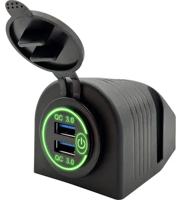 Produktbild von ProRide 12V USB-Autoladegerät 2xQC3.0 Ports mit Schalter, Grün