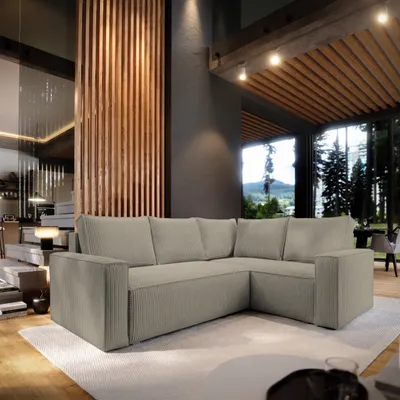 Produktbild von Masseno Ecksofa ESTANO R-S mit Schlaffunktion L-Form, Sofa mit Bettkasten, Wohnzimmersofa, Couch, Soffa, Bettsofa, Couchgarnitur- Beige, POSO 02