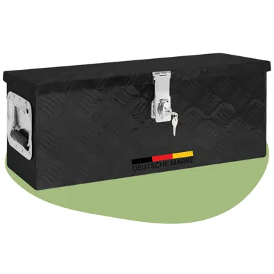 Produktbild von DELUKE® Aluminiumbox mit Deckel - Abschließbar | Alubox Deichselbox Alu Anhängerbox Werkzeugkiste Metall Transportbox Metallkiste, 60x23,5x23cm Schwarz