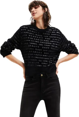 Image de DESIGUAL Pull Femme 22WWWJF42 Couleur : Noir, Taille : L
