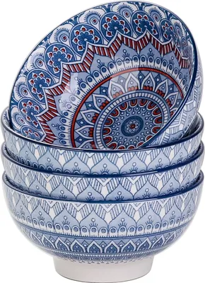Produktbild von Tafelservice Müslischalen Porzellan, vancasso MANDALA Serie 4 teiliges Schalen Set, Müslischüssel, Müsli Schale, Dessertschale, Eisschale, böhmischer Stil, 650 ml