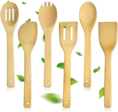 Obrázek produktu pro Sada 6 kusů dřevěného kuchyňského náčiní, dřevěné špachtle a lžíce o délce 30 cm na vaření, míchání a smažení