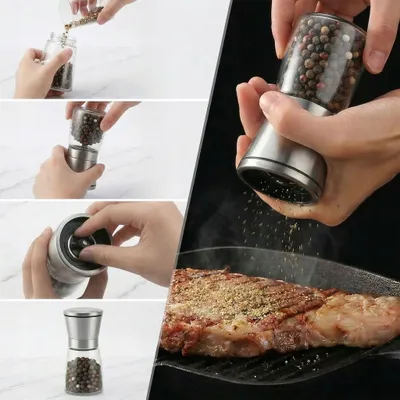 Obrázek produktu pro Ruční Mlýnek Na Sůl A Pepř, Skleněný, S Keramickým Mechanismem, Sada 2 Ks
