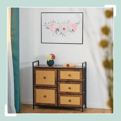 Image de Commode 5 tiroirs aspect rotin