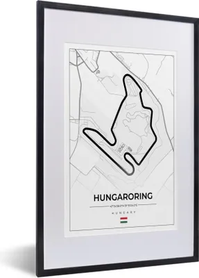 Produktbild von MuchoWow® Gerahmtes Poster F1 - Ungarn - Auto - Rennstrecke - Hungaroring - Weiß 40x60 cm - Poster mit Schwarzem Bilderrahmen Wandposter Rahmen Foto Bilder - Poster in Rahmen