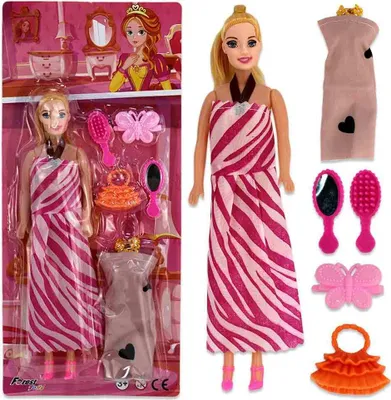Produktbild von Puppe mit gestreiftem Kleid - ca. 30 cm