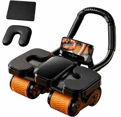 Produktbild von 4-rädriger automatischer Rückfederung Bauchtrainer mit Kniematte,Ab Roller Wheel,Bauchtrainer elektrisch mit Ellbogenstütze und Handyhalter,Schwarz