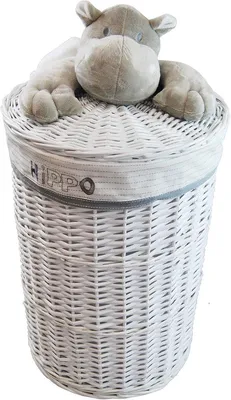 Weiße und graue Plüsch-Wäschekorb mit Tiermotiv - Durchmesser 32cm, Höhe 48cm