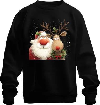 Produktbild von Rudolph Weihnachtsmann Rentier Rotnase niedlich lustig Geschenk Uni Sweatshirt Pullover, Schwarz, 3XL