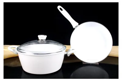 Produktbild von Keramik Koch- und Bratset 3-teilig weiß Pfannen- und Topfset Bratpfanne 26 cm