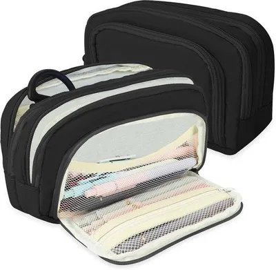 Immagine prodotto di Portaoggetti per la scuola per ragazzi, astuccio a 3 scomparti, astuccio grande per adolescenti e adulti, astuccio nero da scrivania