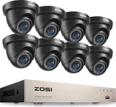 Zdjęcie produktu dla System kamer monitoringu, 8 kanałów, zdalny dostęp, czarna kamera, brak