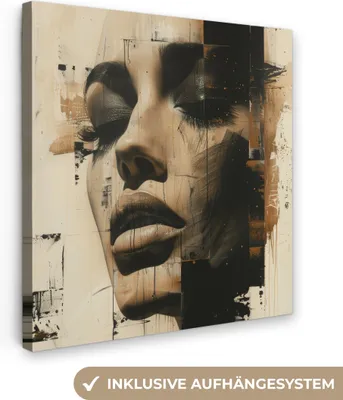 Produktbild von MuchoWow® - Leinwandbilder - Frau - Gesicht - Abstrakt - Kunst, Wandbild, Wanddeko Bilder Wohnzimmer, 90x90 cm