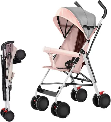 Produktbild von Kinderwagen, Babybuggy – Kompakt – Sicher auf Reisen – Stoßdämpfende Räder – Tragfähigkeit: 36 kg – Farbe: Rosa