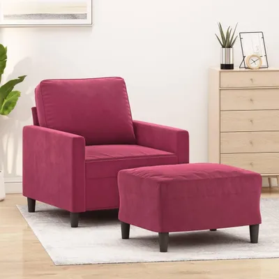 Produktbild von Samt-Sessel mit Hocker in Weinrot, 60 cm