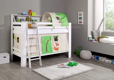 Produktbild von Relita Etagenbett Jan mit Bücherregal, Vorhang und 1-er Tunnel Dschungel