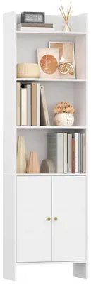 Image de Étagère de rangement avec 2 portes, 6 niveaux, dimensions 24 x 48 x 169 cm, couleur blanche