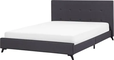 Produktbild von BELIANI Polsterbett Dunkelgrau Stoffbezug Leinenoptik mit Lattenrost 160x200cm Hohes Kopfteil Gesteppt Holzbeine Modern Schlafzimmer Doppelbett Ehebett