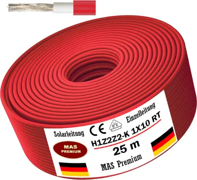 Produktbild von 25m Solarleitung Solarkabel H1Z2Z2-K 10 mm² Rot Photovoltaik Halogenfrei