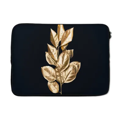 Produktbild von MuchoWow® Laptop Hülle 13 Zoll Pflanze - Blätter - Gold - Schwarz - Luxus Laptoptasche - Laptophülle - Sleeve - Rundumschutz
