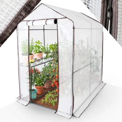 Obrázek produktu pro AREBOS Fóliový skleník Premium 120x186x190 cm | 2 úrovně, police, úspora místa