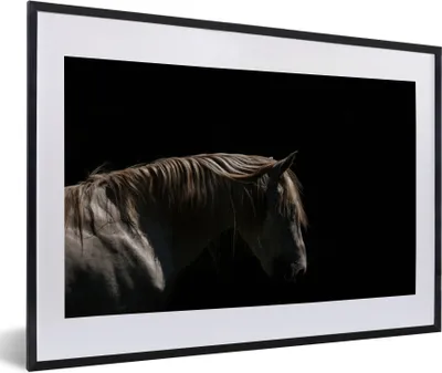 Produktbild von MuchoWow® Gerahmtes Poster Pferd - Tiere - Weiß 60x40 cm - Poster mit Schwarzem Bilderrahmen Wandposter Rahmen Foto Bilder - Schlafzimmer - Plakat in Rahmen - Drucken