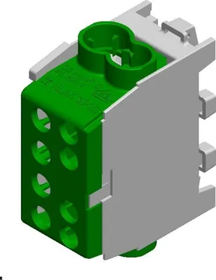 Produktbild von Pollmann Hauptleitungsabzweigklemme, 1-polig, 1x Eing. 2x35mm², 1x Ausg. 2x25mm², grün, Packung mit 5 Stk.