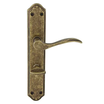 Produktbild von DOMINO Türgriff 78 Drückergarnitur WC - Badezimmer Set | Links & Rechts Türbeschlag für WC/Badezimmertüren | L-Form | Türbeschläge aus Messing |Antik Gold Türdrückergarnitur| VENUS M75