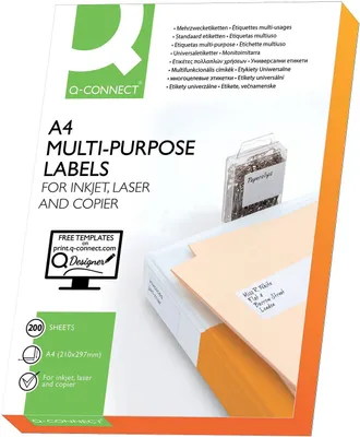 Produktbild von Q-CONNECT KF15566 Universal-Etiketten - 210 x 148 mm, weiß, 400 Etiketten, permanent