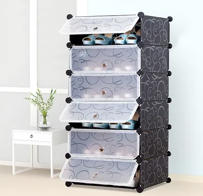 Produktbild von JEOBEST Schuhschrank DIY - 6 Fächer Kunststoff Schuhablage, Schrank Regalsystem Kunststoff Schuhablage - 110x45x35cm