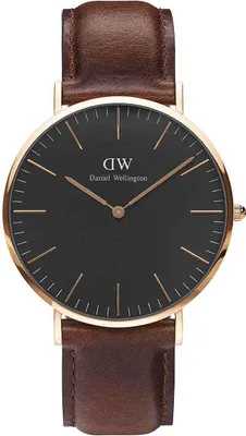 A close-up studio shot of a Daniel Wellington watch.
