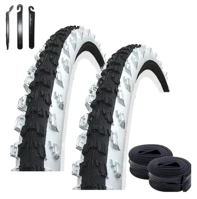 Produktbild von 2 x Kenda K-829 MTB Fahrradreifen 26 x 1,95 (50-559) Schwarz/Weiß + 2 passende Schläuche AV inkl. Reifenheber