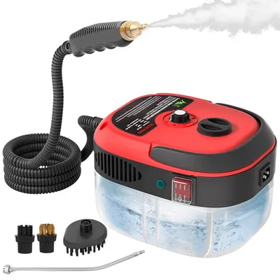 Produktbild von Dampfreiniger, 2500W Tragbarer Handdampfreiniger Hochtemperatur, mit 3 Bürstenköpfen und 6 Gänge einstellbar für Küchenmöbel Badezimmer Auto, Rot