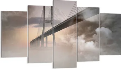 Produktbild von Bild auf Leinwand - Leinwandbild - Brücke Nebel Wasser - 160x85cm - Wand Bild - Wanddeko - Leinwanddruck - Bilder - Kunstdruck - Wanddekoration - Leinwand bilder - Wandkunst - EA160x85-3525
