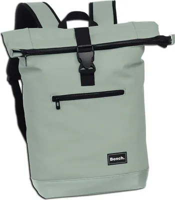 A roll-top backpack is shown against a white background.