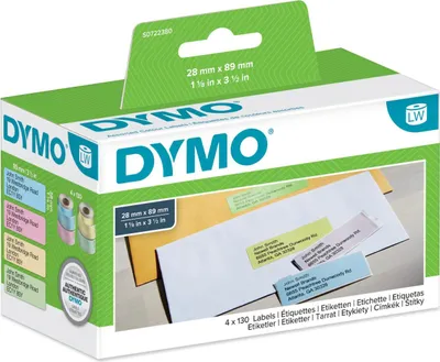 Zdjęcie produktu dla DYMO LW - Etykiety kolorowe, rózne - 28 x 89 mm - S0722380, Żółty, Różowy, Niebieski, Zielony, Samoprzylepne etykiety do drukowania, Papier, Na stałe, Prostokąt, LabelWriter