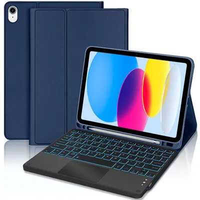 Image de Coque Clavier pour iPad A16 (11") / iPad 10 (10,9") CuirPolyuréthaneBleu Marine avec Clavier Rétroéclairé Bluetooth