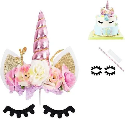 Image de Décoration de gâteau licorne rose ivoire pour anniversaire