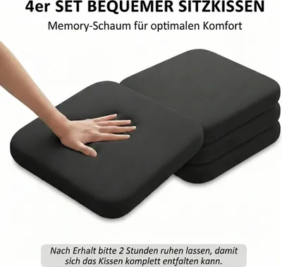 Produktbild von 4 Sitzkissen Memory Foam Ergonomisch Schwarz Bürostuhl Kissen Auflage