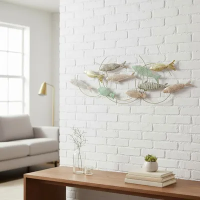 Produktbild von Wanddeko Ocean Drift Fische Metall Wandobjekt Maritim Handgemalt 125cm