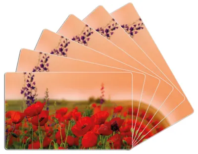 Produktbild von Wallario Frühstücksbrettchen 6er Set aus Glas, je 14 x 23 cm, mit rutschfesten Füßen, Motiv Mohnblumen auf dem Feld