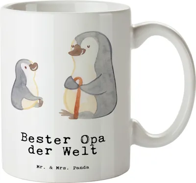 Produktbild von Mr. & Mrs. Panda steingut tasse Pinguin Bester Opa der Welt - Weiß - Geschenk, Oppa, Mitbringsel, Große, Geburtstag, jumbotasse, Geschenkidee, Jumbo, Keramiktasse