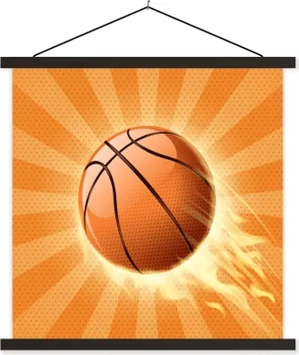 Produktbild von MuchoWow® Textilposter Eine orangefarbene Illustration eines Basketballs, der Geschwindigkeit macht 120x120 cm mit schwarzem Rahmen - Aufhängungsset
